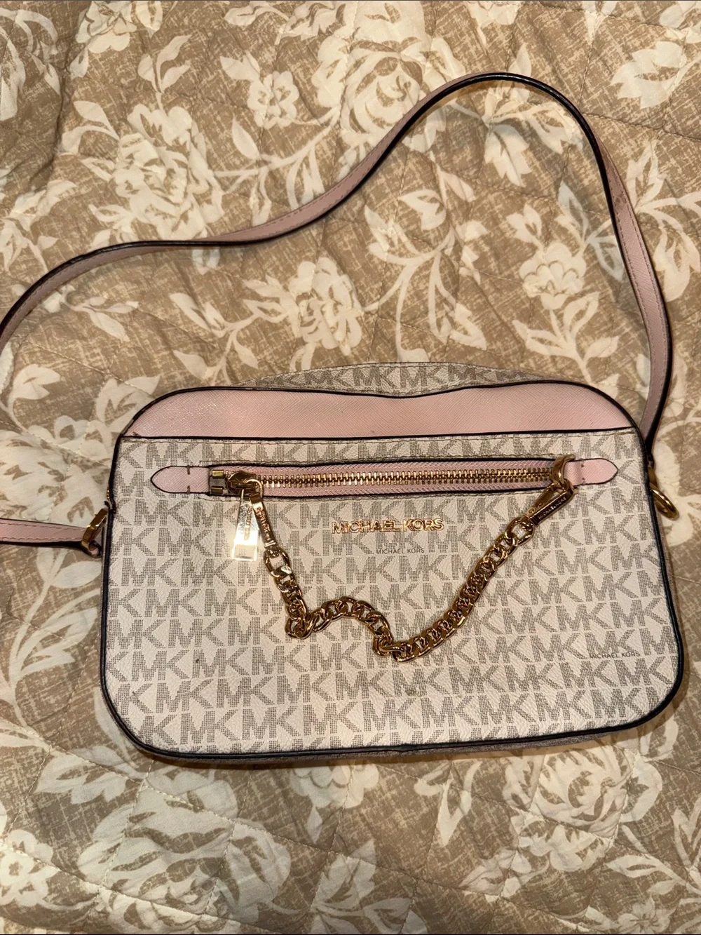 Michael Kors Light Pink and Beige Logo Crossbody Bag
